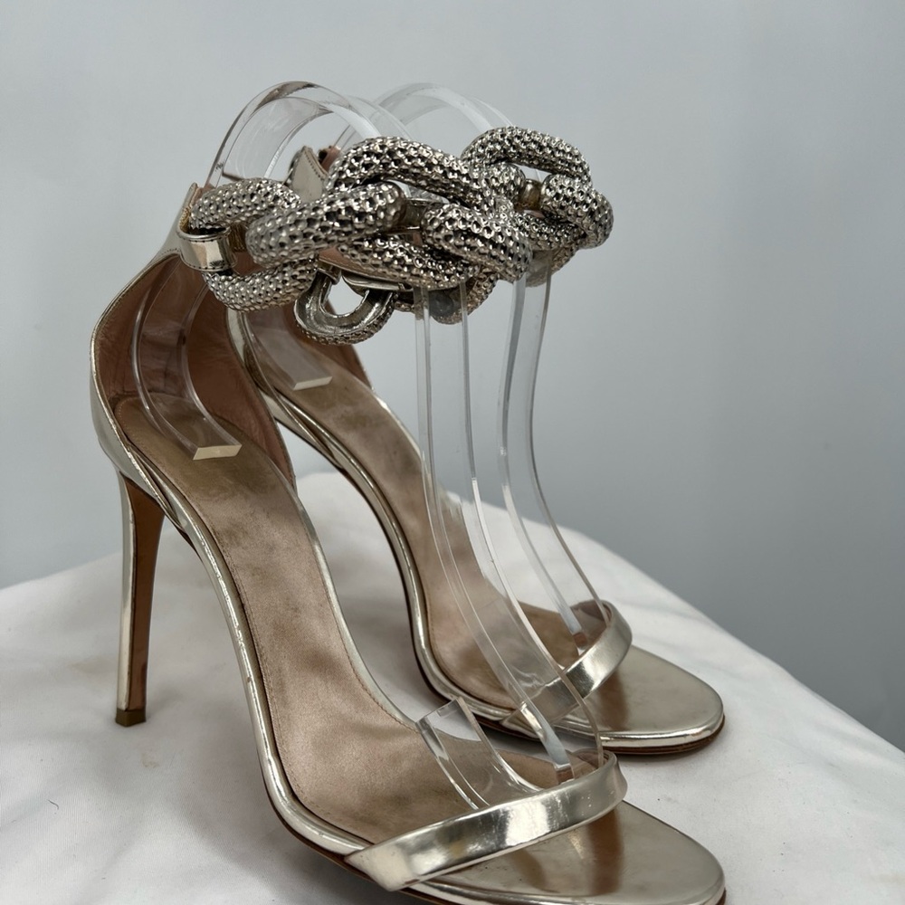 Giambattista Valli Women's Silver Tone Leather Chain Link Sandals EUR Size 39